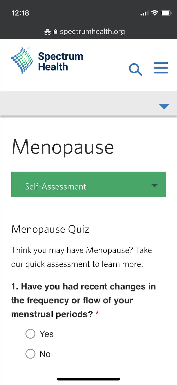 Privacy-forward menopause quiz