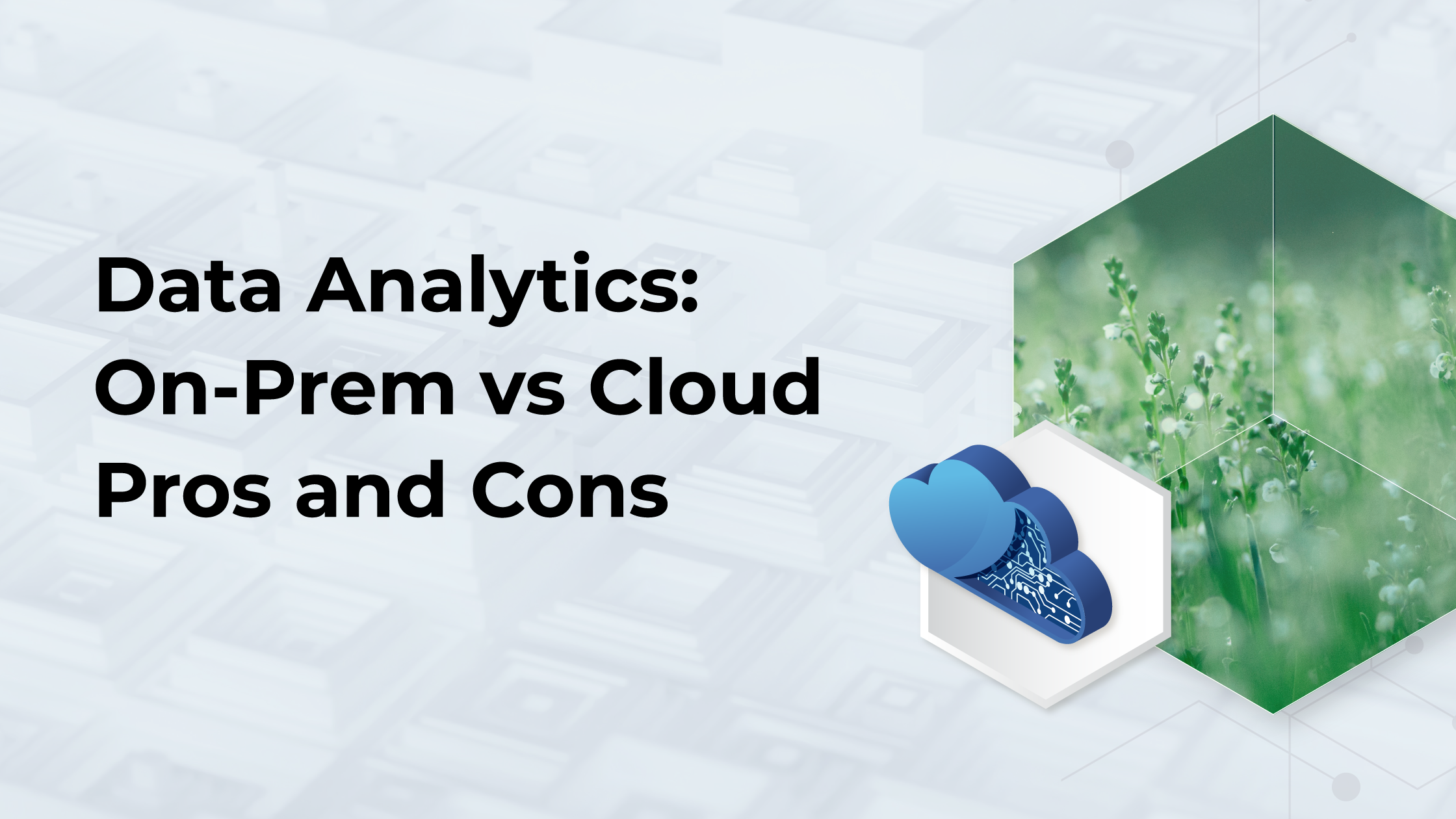 Illustration comparing on-premises servers and cloud infrastructure with data flow icons